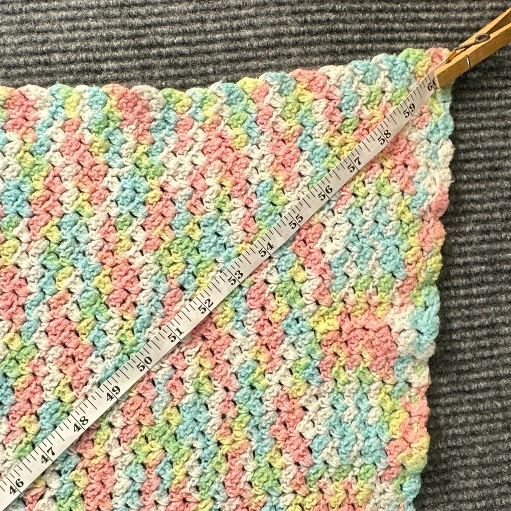 Handmade Crochet Crib Blanket Multicolor Pastel Pink Blue Yellow Stroller Throw